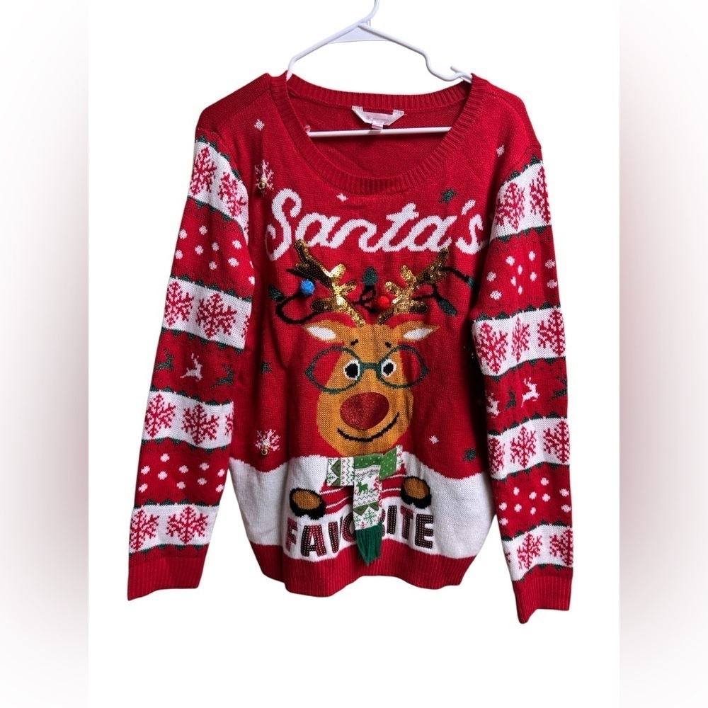 Santa’s Favorite Reindeer Ugly Christmas Sweater XL Red Holiday Party